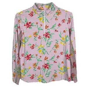 Ibkul Mesh Vented 1/4 Zip Top Size XL Pink Floral Stripe Pickleball Golf Tennis